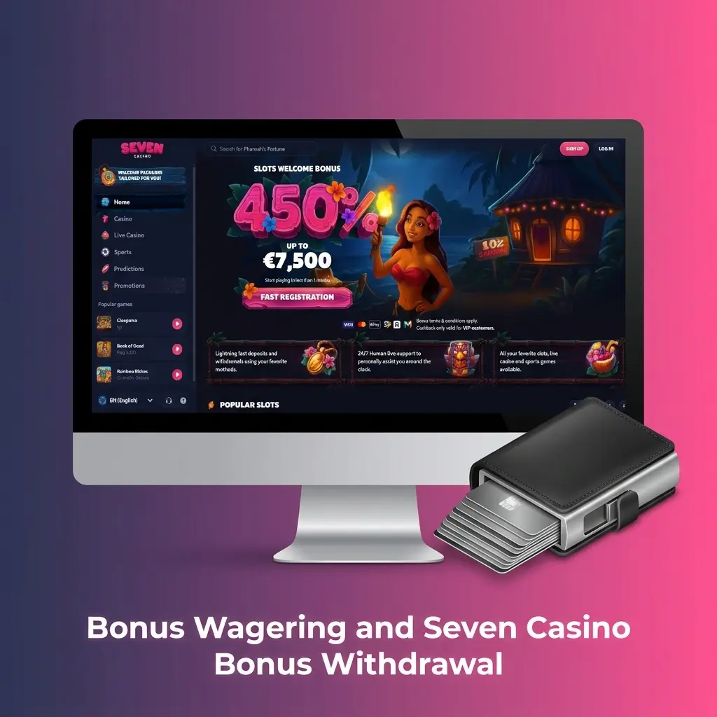 Seven Casino bonus account wagering requirements showing fund separation, withdrawal rules, and rollover conditions for slots, casino and sports