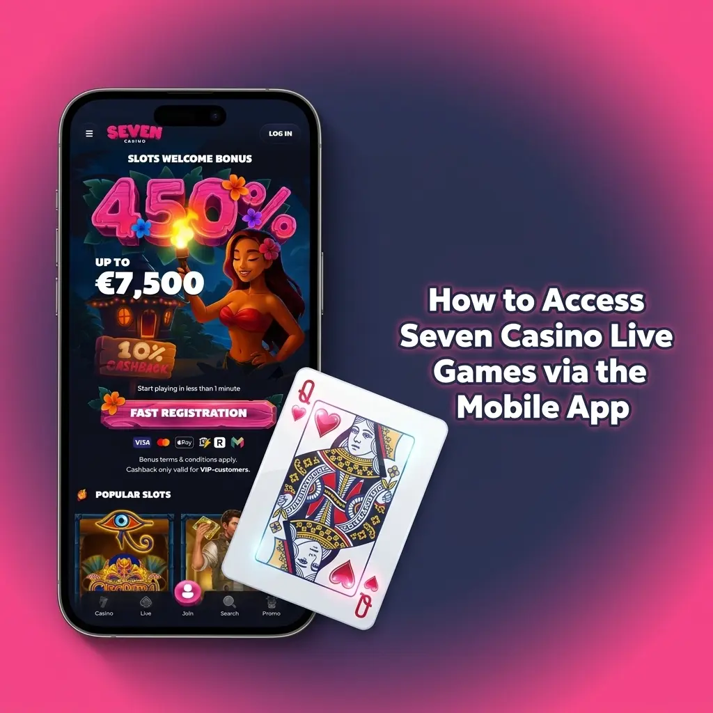 Seven Casino mobile app live dealer table open on a smartphone screen showing live casino games for UK players