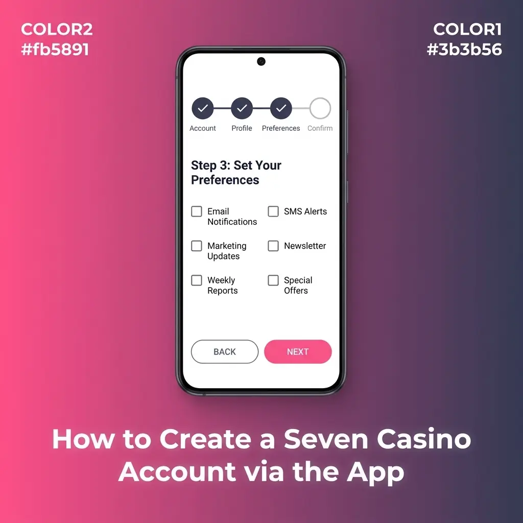Seven Casino mobile app registration screen showing sign-up steps for UK players on a smartphone device
