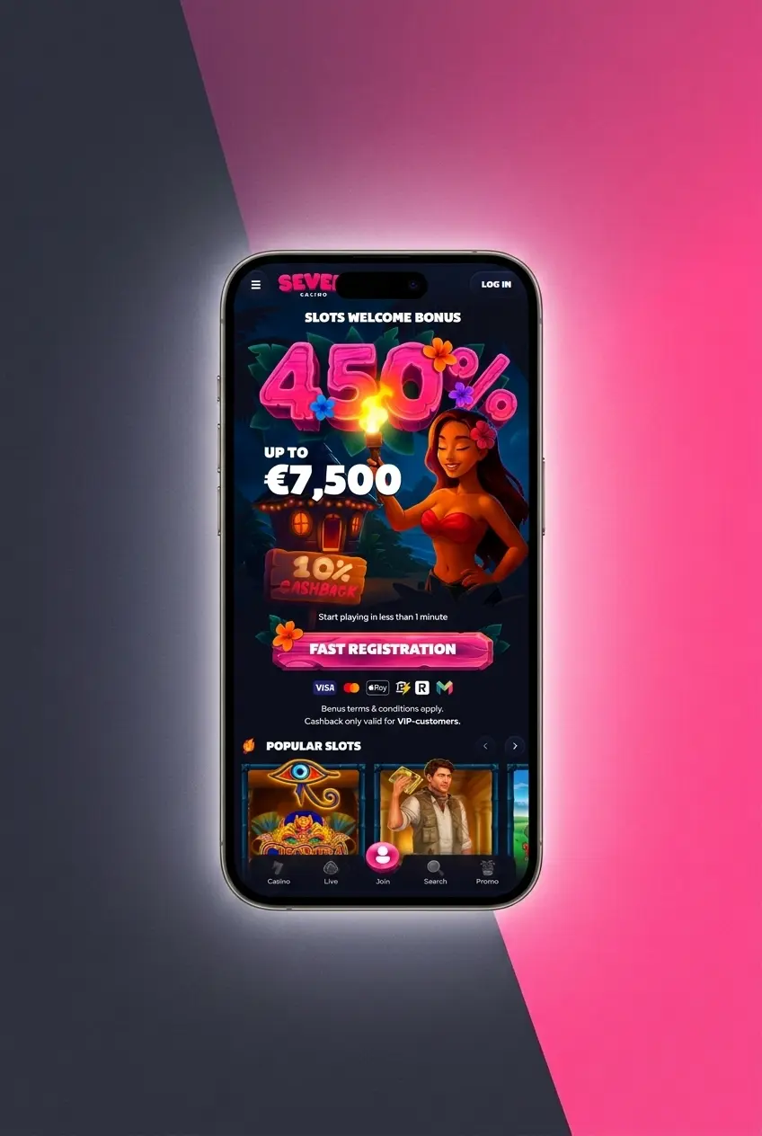 Seven Casino live dealer table interface showing gameplay steps including registration, deposit, and betting process