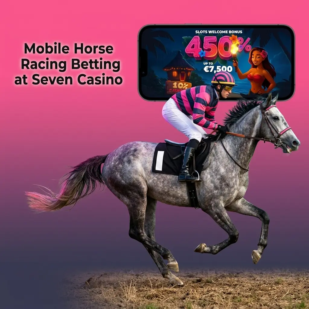 Seven Casino mobile app open on horse racing betting markets, accessible on smartphone for UK users