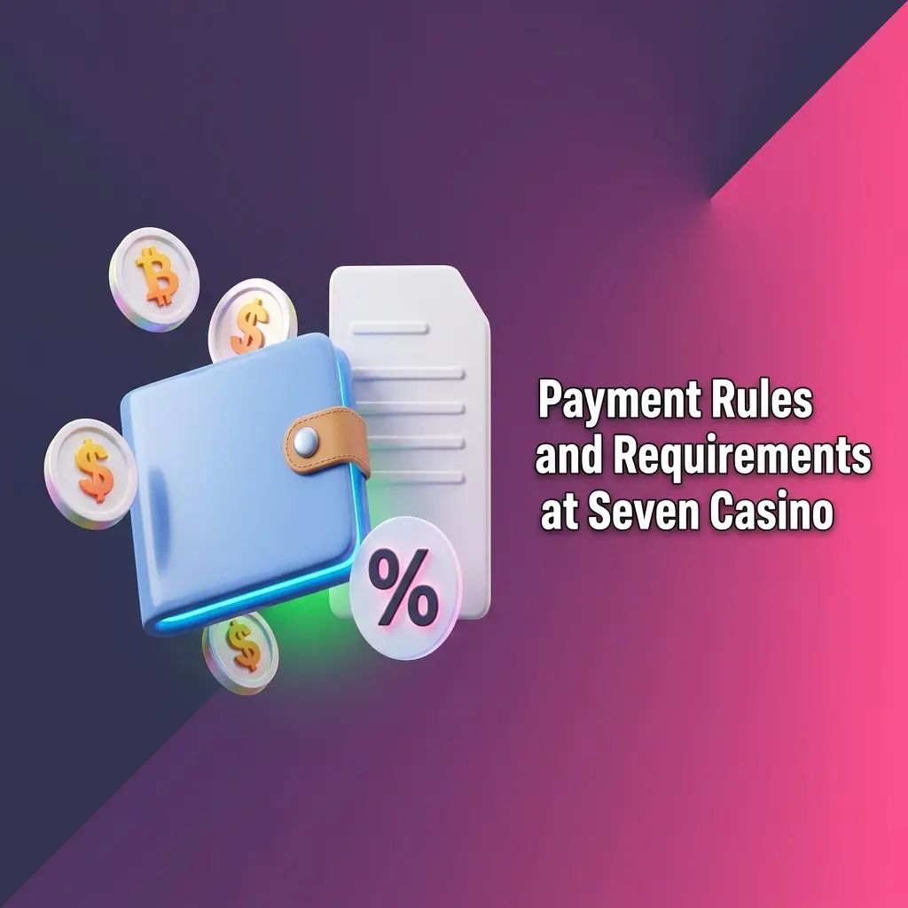 Seven Casino payment rules showing KYC verification, withdrawal limits, and bonus wagering requirements for UK players