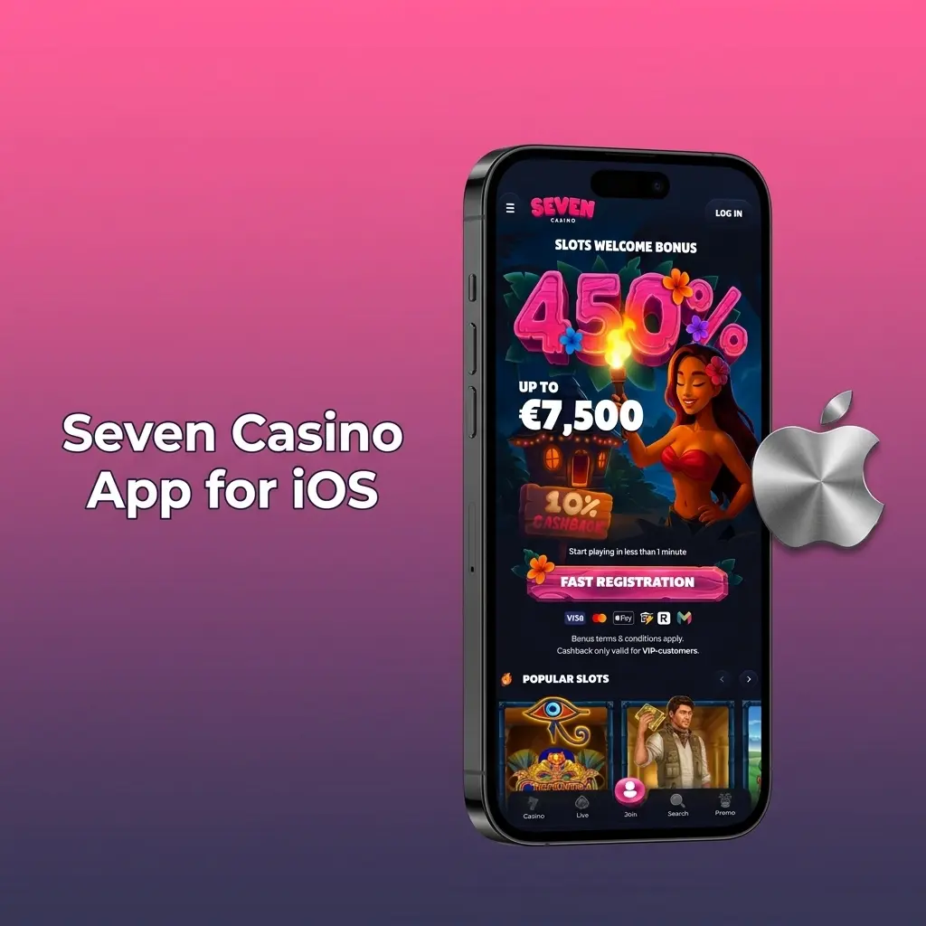 Seven Casino iOS app interface displayed on iPhone and iPad with optimised mobile gaming experience
