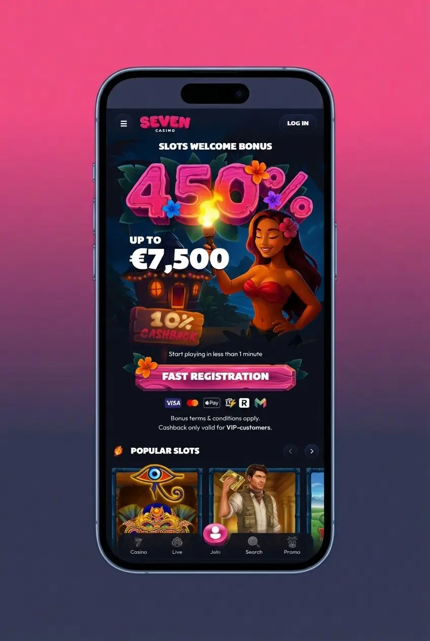 Seven Casino cricket betting interface showing sports navigation, fixture list, and bet slip for UK players
