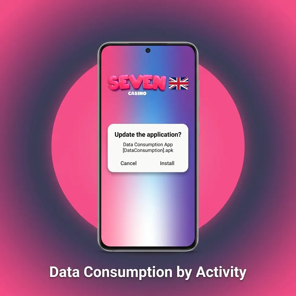 Chart showing Seven Casino app data consumption per hour by activity, from push notifications under 1MB to live streaming 700MB