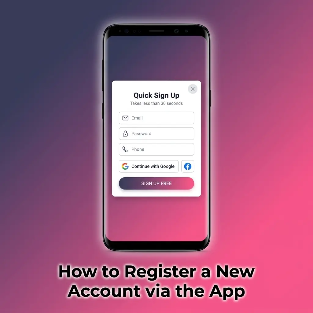 Seven Casino app registration screen showing sign-up options on Android and iOS for new UK players