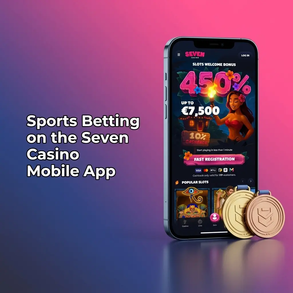 Seven Casino mobile app sports betting interface showing football, tennis, horse racing and esports markets for UK players