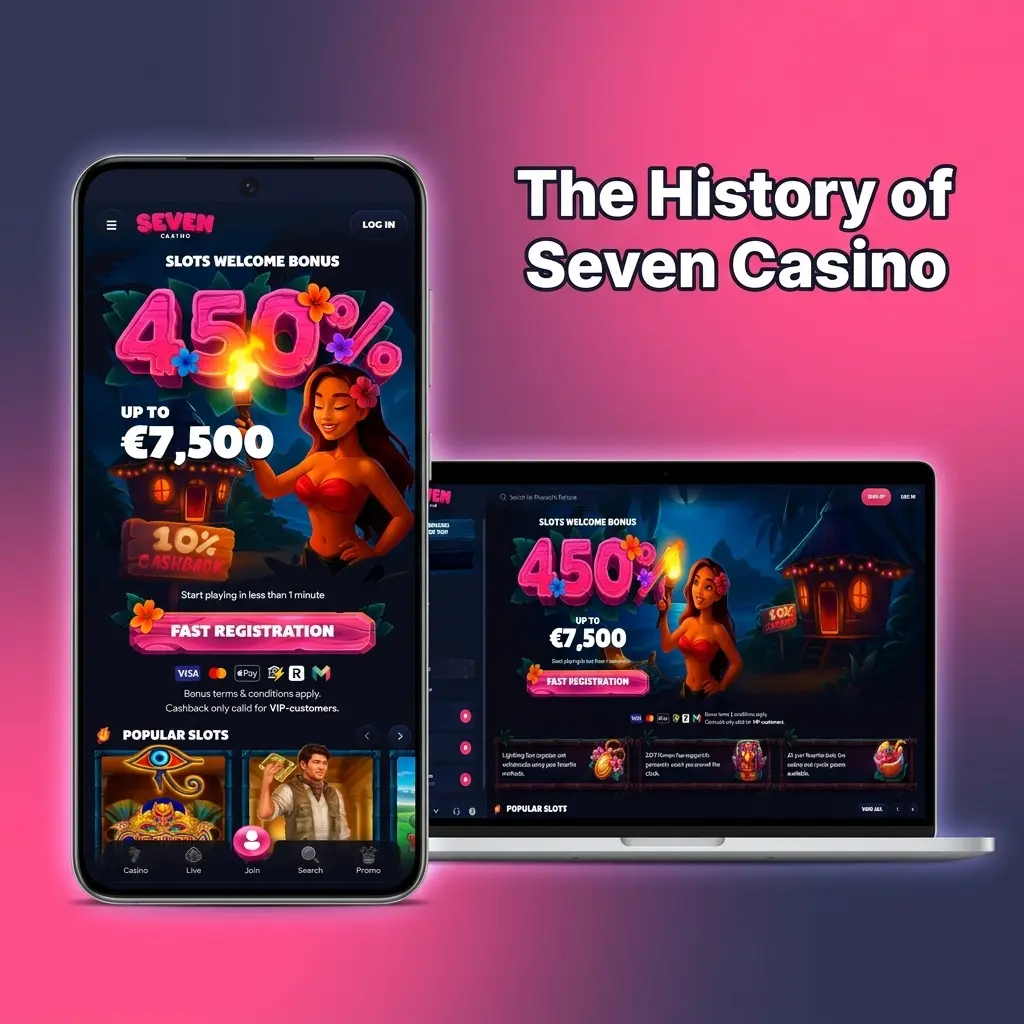 Seven Casino homepage showing the MGA-licensed platform founded in 2020 and operated by Darhold Limited in Cyprus